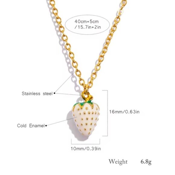 Red Strawberry 18K Gold Stainless Steel Non Tarnish Necklace - Picture 6 of 7